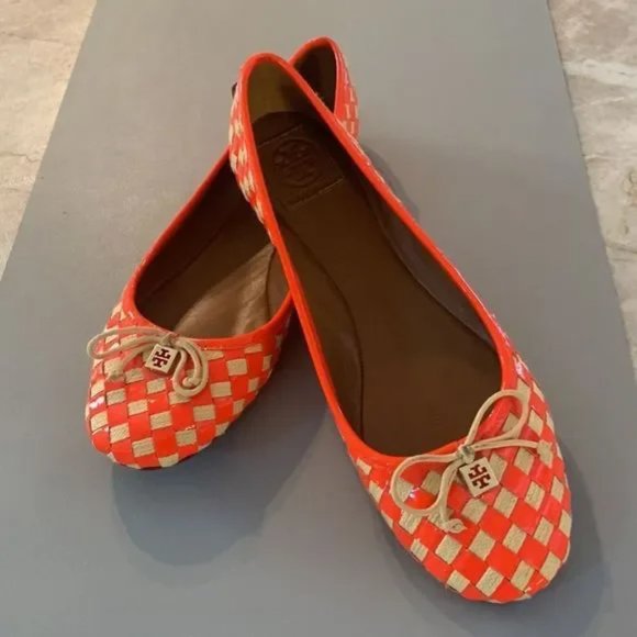 Tory Burch Orange & Tan Woven Flats - Picture 5 of 7